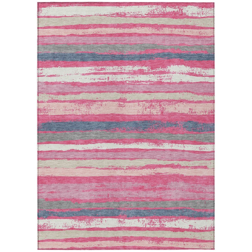 HomeRoots 9' Striped Washable Indoor Outdoor Area Rug in Pink, Gray & Green - Durable, Stylish, Easy Care! 598918