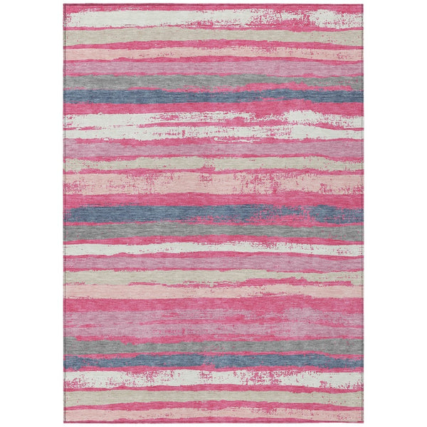 HomeRoots 9' Striped Washable Indoor Outdoor Area Rug in Pink, Gray & Green - Durable, Stylish, Easy Care! 598918