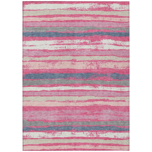 HomeRoots 5' Striped Washable Indoor Outdoor Area Rug in Pink, Gray & Green for Vibrant Home Decor Style 10' X 14' 598919