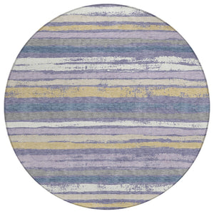 HomeRoots 5' Stylish Purple, Ivory & Beige Striped Washable Indoor/Outdoor Area Rug for Versatile Spaces 8' Round 598922