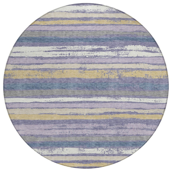 HomeRoots 5' Stylish Purple, Ivory & Beige Striped Washable Indoor/Outdoor Area Rug for Versatile Spaces 8' Round 598922