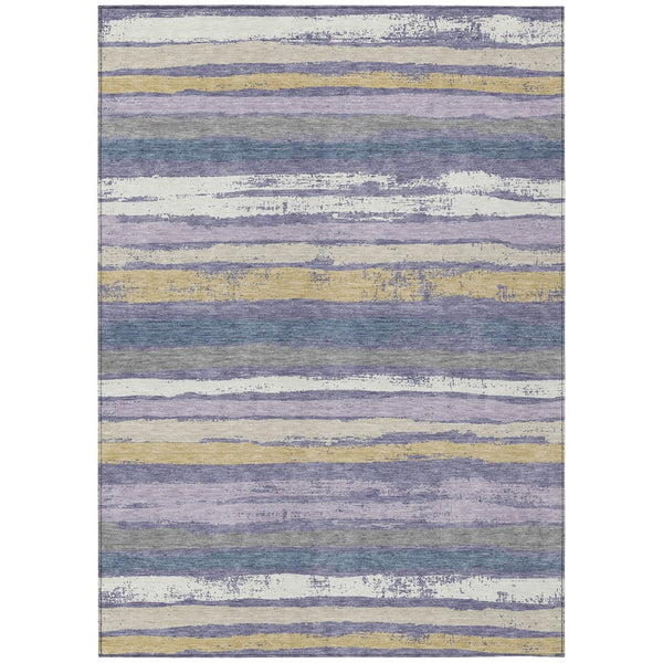 HomeRoots 5' Stylish Purple, Ivory & Beige Striped Washable Indoor/Outdoor Area Rug for Versatile Spaces 10' X 14' 598925