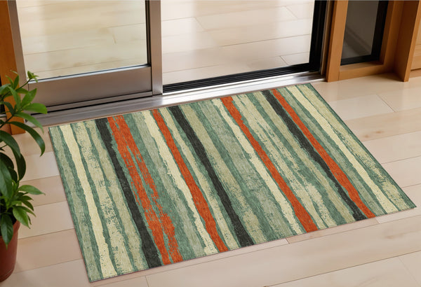Homeroots 3' Stylish Washable Indoor Outdoor Area Rug In Beige, Brown, And Gray For Versatile Home Use 3' X 5' Polyester 598926