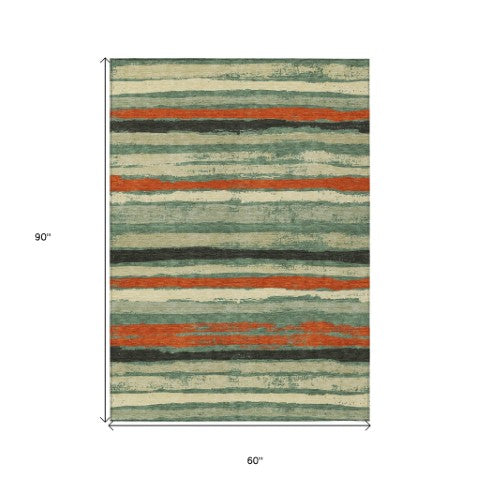 Homeroots 3' Stylish Washable Indoor Outdoor Area Rug In Beige, Brown, And Gray For Versatile Home Use 5' X 8' Polyester 598927