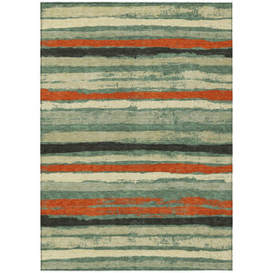 HomeRoots 5' Sage Black and Red Striped Washable Area Rug for Indoor and Outdoor High-Traffic Spaces 5' X 8' 598927