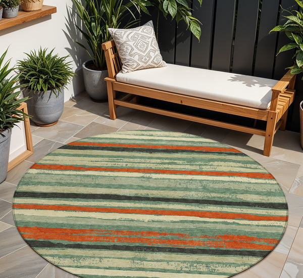 Homeroots 3' Stylish Washable Indoor Outdoor Area Rug In Beige, Brown, And Gray For Versatile Home Use 8' Round Polyester 598928