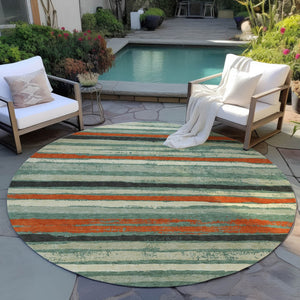 Homeroots 3' Stylish Washable Indoor Outdoor Area Rug In Beige, Brown, And Gray For Versatile Home Use 8' Round Polyester 598928