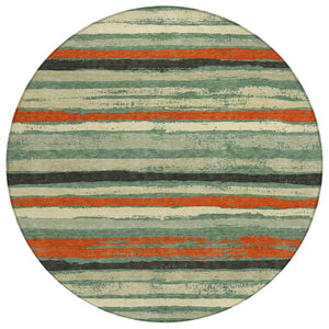 HomeRoots 5' Sage Black and Red Striped Washable Area Rug for Indoor and Outdoor High-Traffic Spaces 8' Round 598928