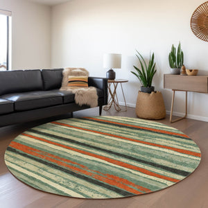 Homeroots 3' Stylish Washable Indoor Outdoor Area Rug In Beige, Brown, And Gray For Versatile Home Use 8' Round Polyester 598928
