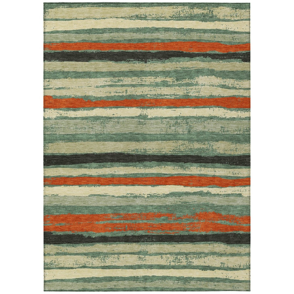 HomeRoots 5' Sage Black and Red Striped Washable Area Rug for Indoor and Outdoor High-Traffic Spaces 10' X 14' 598931