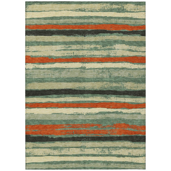 HomeRoots 5' Sage Black and Red Striped Washable Area Rug for Indoor and Outdoor High-Traffic Spaces 10' X 14' 598931