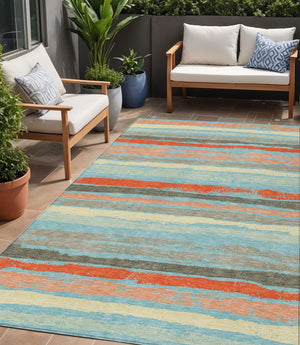 Homeroots 3' Stylish Washable Indoor Outdoor Area Rug In Beige, Brown, And Gray For Versatile Home Use 5' X 8' Polyester 598933