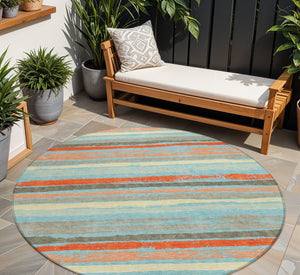 Homeroots 3' Stylish Washable Indoor Outdoor Area Rug In Beige, Brown, And Gray For Versatile Home Use 8' Round Polyester 598934