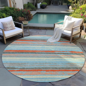 Homeroots 3' Stylish Washable Indoor Outdoor Area Rug In Beige, Brown, And Gray For Versatile Home Use 8' Round Polyester 598934