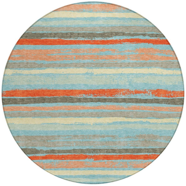 Homeroots 3' Stylish Washable Indoor Outdoor Area Rug In Beige, Brown, And Gray For Versatile Home Use 8' Round Polyester 598934