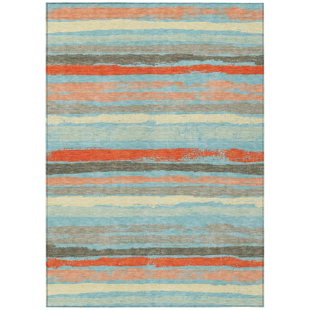 HomeRoots 9' X 12' Sky Blue, Pink & Gray Striped Area Rug - Washable, Durable for Indoor & Outdoor Spaces 598936