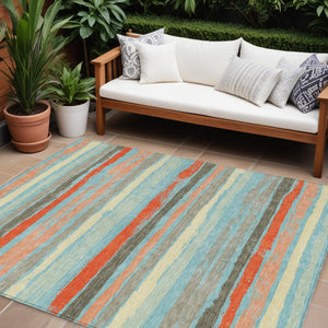 Homeroots 3' Stylish Washable Indoor Outdoor Area Rug In Beige, Brown, And Gray For Versatile Home Use 10' X 14' Polyester 598937