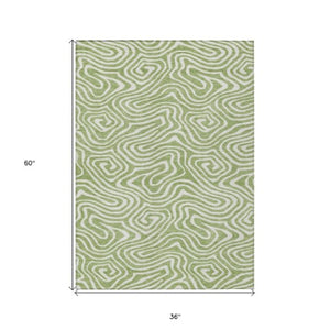 Homeroots 3' Artichoke Green Abstract Washable Area Rug For Indoor And Outdoor Spaces - Durable And Stylish 3' X 5' Polyester 598938