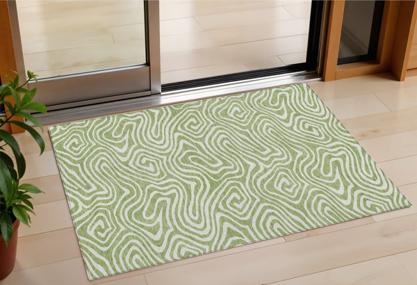 Homeroots 3' Artichoke Green Abstract Washable Area Rug For Indoor And Outdoor Spaces - Durable And Stylish 3' X 5' Polyester 598938
