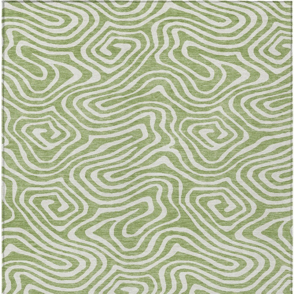 Homeroots 3' Artichoke Green Abstract Washable Area Rug For Indoor And Outdoor Spaces - Durable And Stylish 5' X 8' Polyester 598939