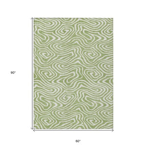 Homeroots 3' Artichoke Green Abstract Washable Area Rug For Indoor And Outdoor Spaces - Durable And Stylish 5' X 8' Polyester 598939