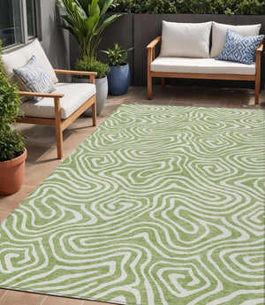 Homeroots 3' Artichoke Green Abstract Washable Area Rug For Indoor And Outdoor Spaces - Durable And Stylish 5' X 8' Polyester 598939