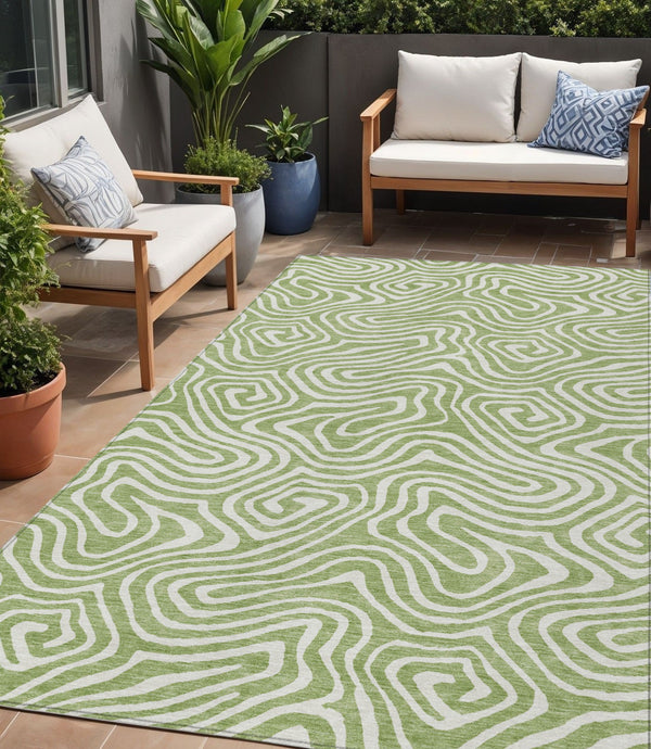 Homeroots 3' Artichoke Green Abstract Washable Area Rug For Indoor And Outdoor Spaces - Durable And Stylish 5' X 8' Polyester 598939