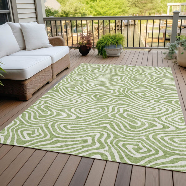 Homeroots 3' Artichoke Green Abstract Washable Area Rug For Indoor And Outdoor Spaces - Durable And Stylish 5' X 8' Polyester 598939