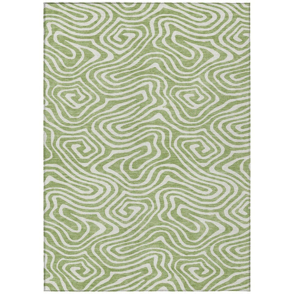 HomeRoots 5' Artichoke Green and Ivory Abstract Washable Area Rug for Indoor and Outdoor Elegance and Style 5' X 8' 598939