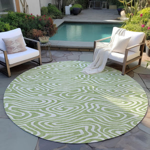 Homeroots 3' Artichoke Green Abstract Washable Area Rug For Indoor And Outdoor Spaces - Durable And Stylish 8' Round Polyester 598940