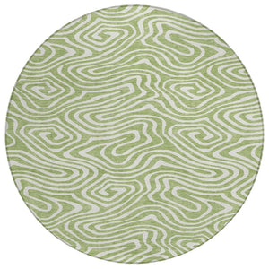 HomeRoots 5' Artichoke Green and Ivory Abstract Washable Area Rug for Indoor and Outdoor Elegance and Style 8' Round 598940