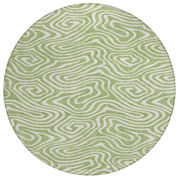 HomeRoots 5' Artichoke Green and Ivory Abstract Washable Area Rug for Indoor and Outdoor Elegance and Style 8' Round 598940