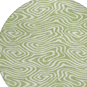 Homeroots 3' Artichoke Green Abstract Washable Area Rug For Indoor And Outdoor Spaces - Durable And Stylish 8' Round Polyester 598940