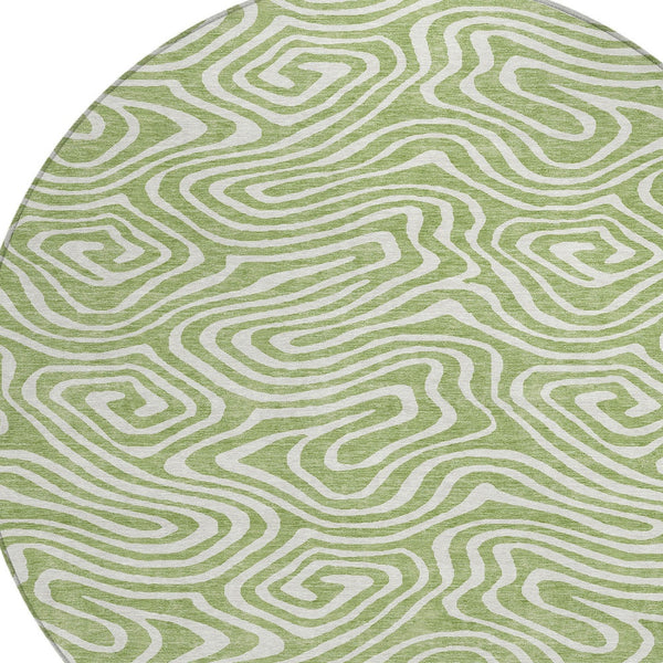 Homeroots 3' Artichoke Green Abstract Washable Area Rug For Indoor And Outdoor Spaces - Durable And Stylish 8' Round Polyester 598940