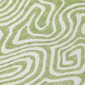 Homeroots 3' Artichoke Green Abstract Washable Area Rug For Indoor And Outdoor Spaces - Durable And Stylish 8' Round Polyester 598940
