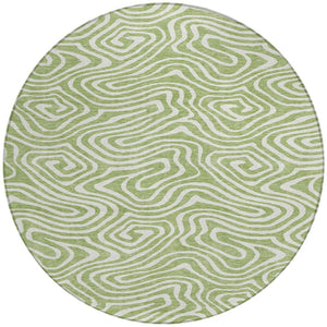 Homeroots 3' Artichoke Green Abstract Washable Area Rug For Indoor And Outdoor Spaces - Durable And Stylish 8' Round Polyester 598940