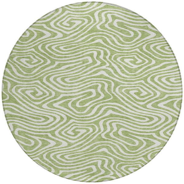 Homeroots 3' Artichoke Green Abstract Washable Area Rug For Indoor And Outdoor Spaces - Durable And Stylish 8' Round Polyester 598940