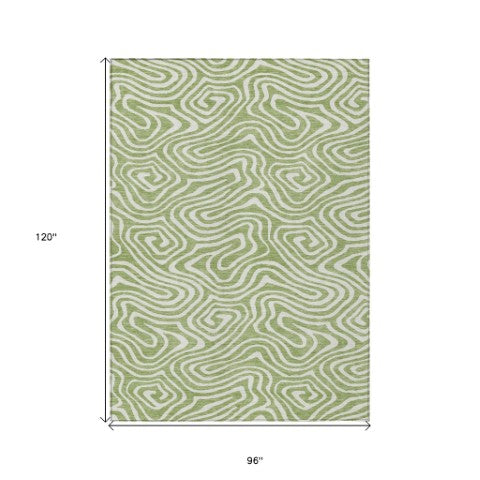 Homeroots 3' Artichoke Green Abstract Washable Area Rug For Indoor And Outdoor Spaces - Durable And Stylish 8' X 10' Polyester 598941