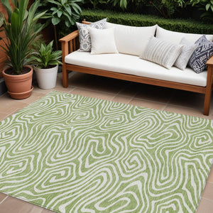 Homeroots 3' Artichoke Green Abstract Washable Area Rug For Indoor And Outdoor Spaces - Durable And Stylish 8' X 10' Polyester 598941