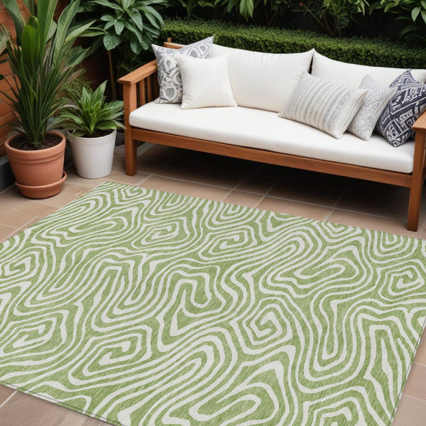 Homeroots 3' Artichoke Green Abstract Washable Area Rug For Indoor And Outdoor Spaces - Durable And Stylish 8' X 10' Polyester 598941