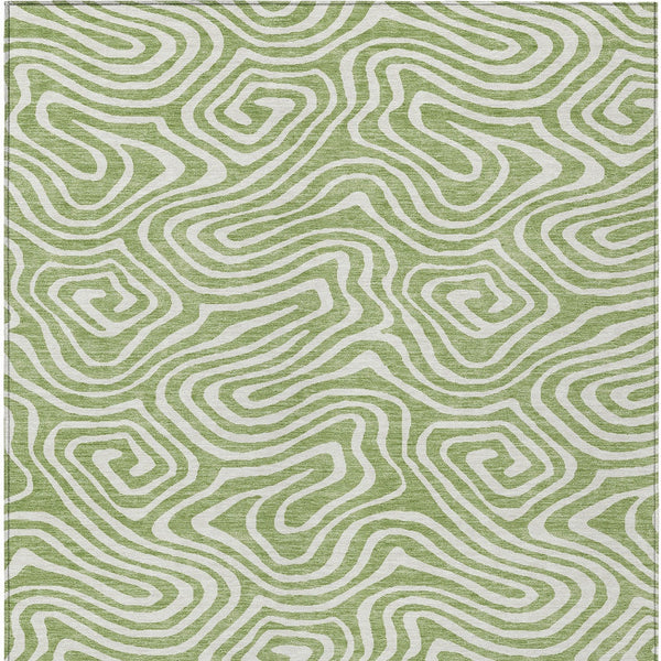 Homeroots 3' Artichoke Green Abstract Washable Area Rug For Indoor And Outdoor Spaces - Durable And Stylish 9' X 12' Polyester 598942