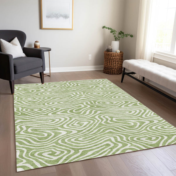 Homeroots 3' Artichoke Green Abstract Washable Area Rug For Indoor And Outdoor Spaces - Durable And Stylish 9' X 12' Polyester 598942