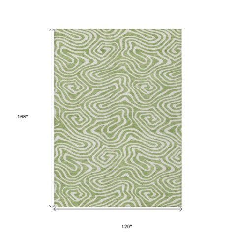 Homeroots 3' Artichoke Green Abstract Washable Area Rug For Indoor And Outdoor Spaces - Durable And Stylish 10' X 14' Polyester 598943