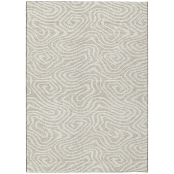 HomeRoots 5' Stylish Beige and Linen Abstract Washable Rug for Indoor and Outdoor Use – Durable and Versatile 5' X 8' 598945