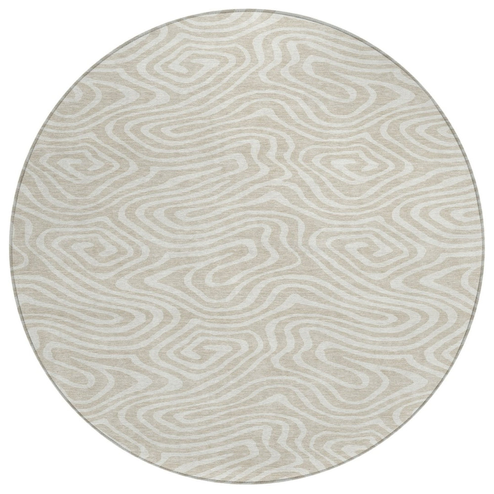HomeRoots 5' Stylish Beige and Linen Abstract Washable Rug for Indoor and Outdoor Use – Durable and Versatile 8' Round 598946