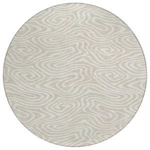 HomeRoots 5' Stylish Beige and Linen Abstract Washable Rug for Indoor and Outdoor Use – Durable and Versatile 8' Round 598946