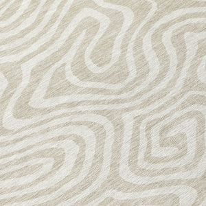 HomeRoots 5' Stylish Beige and Linen Abstract Washable Rug for Indoor and Outdoor Use – Durable and Versatile 8' Round 598946