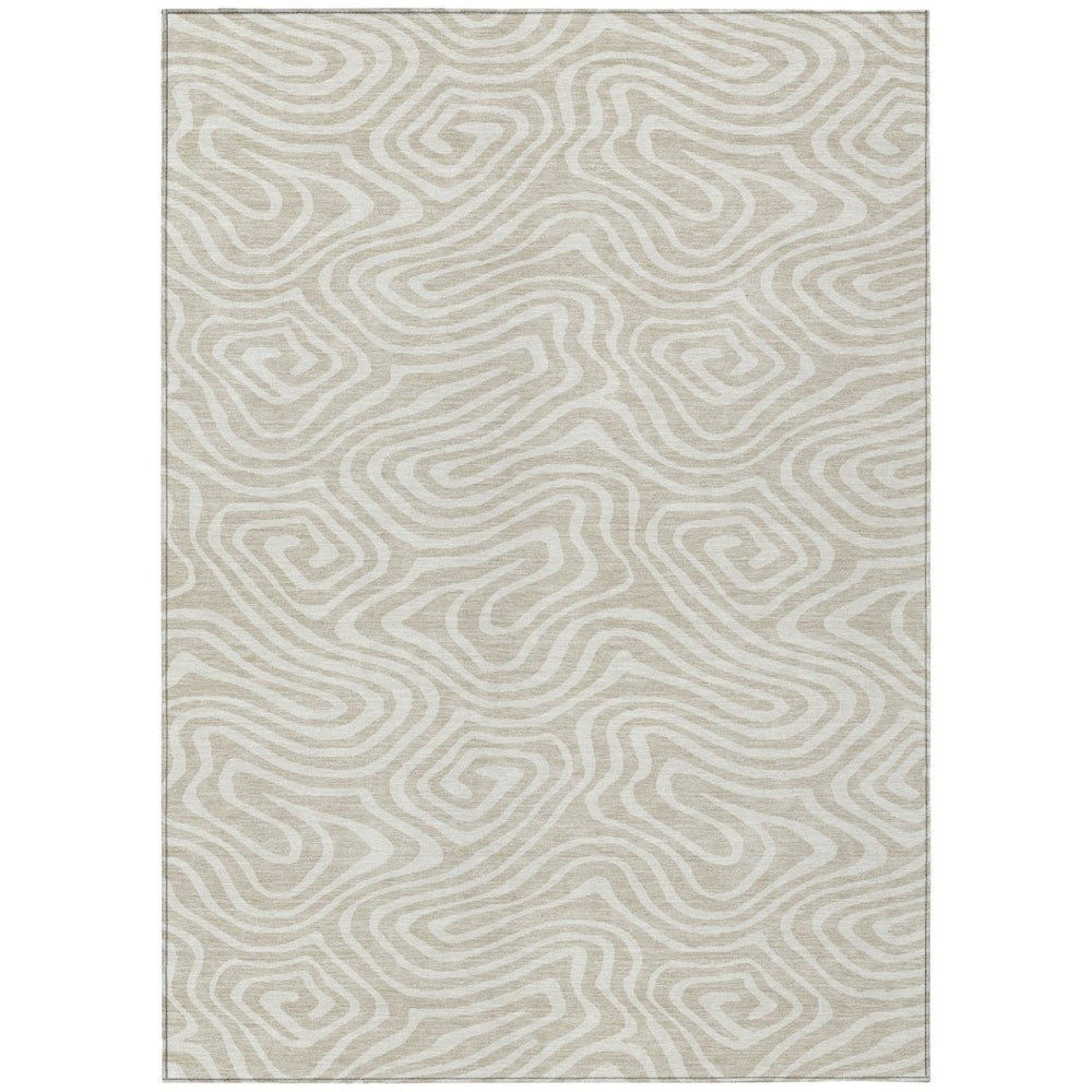 HomeRoots 9' X 12' Beige Linen Abstract Washable Area Rug - Durable, Stylish, Perfect for Indoor & Outdoor Use 598948