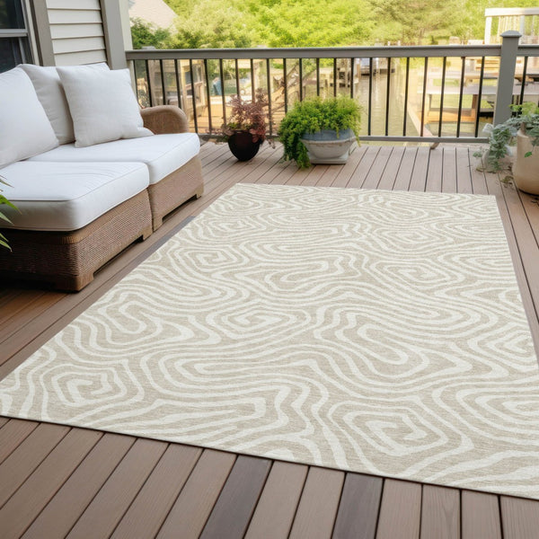 HomeRoots 5' Stylish Beige and Linen Abstract Washable Rug for Indoor and Outdoor Use – Durable and Versatile 10' X 14' 598949
