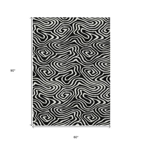 Homeroots 3' Artichoke Green Abstract Washable Area Rug For Indoor And Outdoor Spaces - Durable And Stylish 5' X 8' Polyester 598951